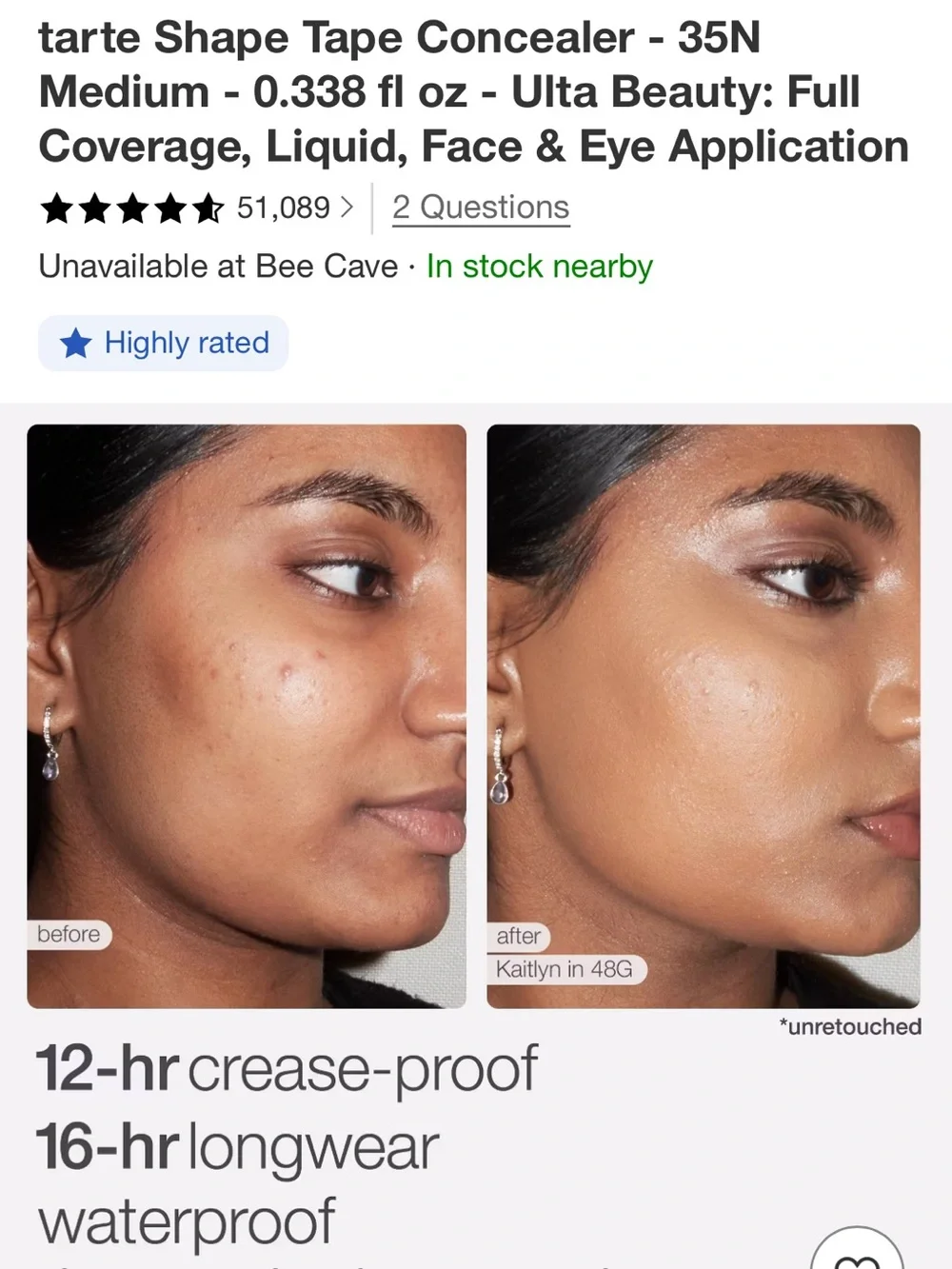 tarte Shape Tape Concealer in Medium (35N) - Cream Beige